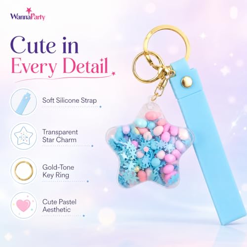 Image of Wanna Party Star Shaped Beads Keychain with Blue Wrist Strap, Cute Bag Charm Key Ring for Boys and Girls, Backpack Accessories, Birthday Return Gifts, Party Favors, School Bag Decoration - 1PC