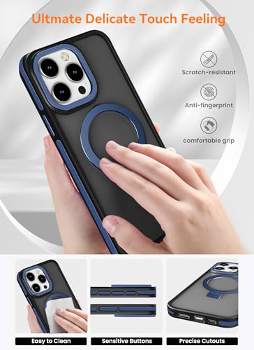 Image of amazon basics Grip Case for iPhone 15 Pro | Horizontal and Vertical Metal Rotating Stand (Blue)