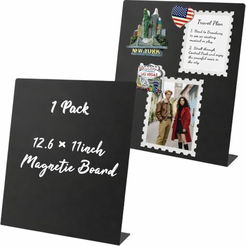 Lot de 2 Tableaux magnétiques noirs sur pied, plaque magnétique en métal pour aimants, support d'affichage de bureau, magnetic board portable pour affichage photos, pense-bête, cuisine, bureau, école