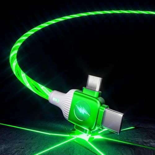 Image of IHAO Multi Ports Starry Light-Up USB Cable USBC MicroUSB Connectors Durable Fast Charging Cables Visible Current Flow for Almost All Devices-6in1 Star Green