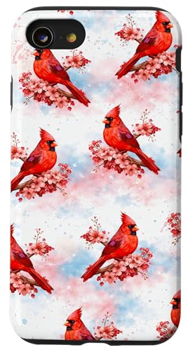 ���ʉ� ���b�h �J�[�f�B�i�� �t���[���� �o�[�h�E�H�b�`���O �X�}�z�P�[�X iPhone SE (2020) / 7 / 8 �p