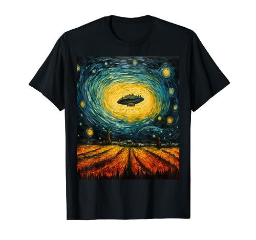 Funny paint Alien UFO Lover Starry Night Alien UFO Van Gogh T-Shirt