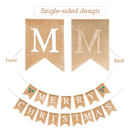 G2PLUS Merry Christmas Burlap Bunting Banner, 4.8M Banner with Holly Leaves - Image 3