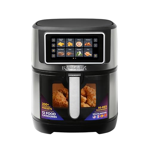 Kalorik Air Fryer VIVID TOUCH Series 7 Quart Capacity with High-Resolution Touchscreen 200 Cooking Presets in 12 Food Categories with View Window, 1500-Watts, Stainless Steel