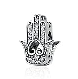 Abalorio de mano de Fátima para pulsera Pandora de plata de ley 925, dije de feliz día de la madre y Navidad para pulseras (B)