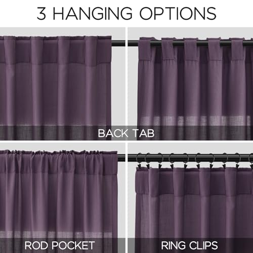 Image of Nanspring Plum Linen Curtains 84 Inch Length 2 Panels Set for Living Room Rod Pocket Back Tab Light Filtering Window Drapes for Bedroom Dining Room Protect Privacy Country Farmhouse Decor 52x84