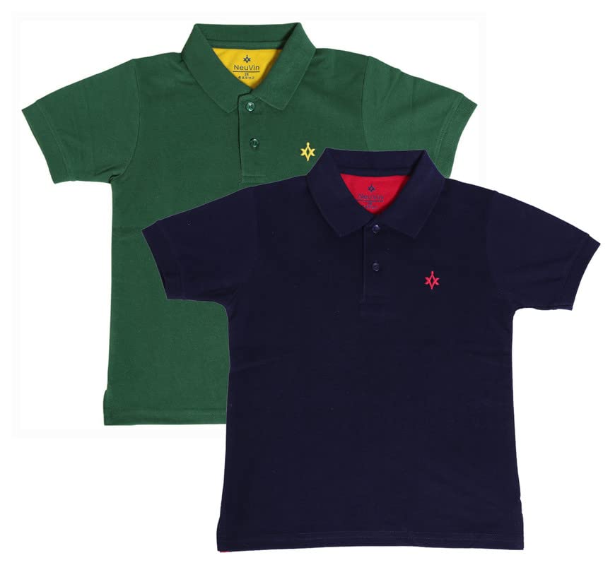 Image of Boys Polo T-Shirts Pack of 2 - Cotton Matty Fabric, Half Sleeves, Stylish Collar Neck, Comfortable Fit for Kids
