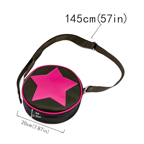 Round retro shoulder bag military green novel pink five-star decoration waterproof adjustable shoulder strap crossbody bag3