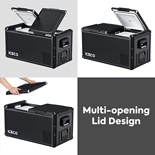 Iceco Vl75 Prod Portable Refrigerator, Multi-Directional Lid, Dual Usb & Dc 12/24V, Ac 110-240V, 75L Dual Zone Steel Compact Refrigerator Powered By Secop, 0℉ To 50℉, Home & Car Use [Upgrade, 79 Quarts] #TOP4