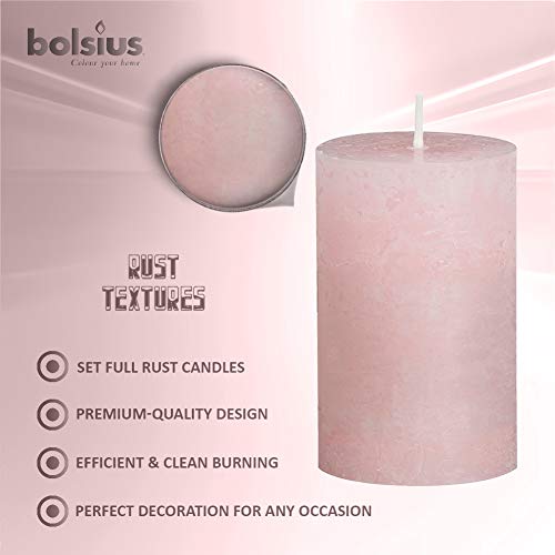 Bolsius Rustic Soft Pink Unscented Pillar Candles - 2" X 4" Decoration Candles Set Of 4 - Clean Burning Dripless Dinner Candles For Wedding & Home Decor Party Restaurant Spa- Aprox (100X50M) #TOP6