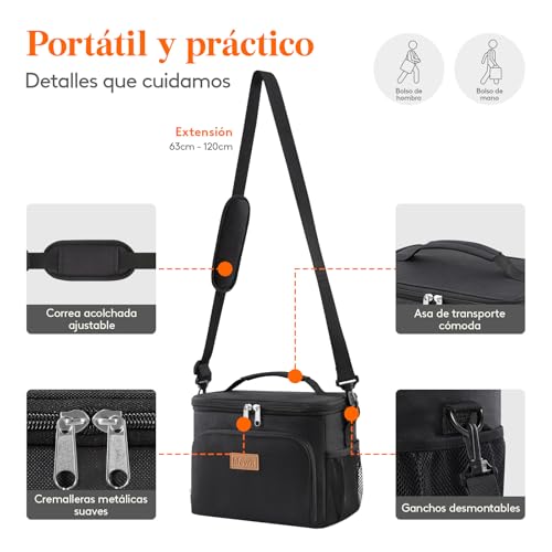 Miniatura 6 de Lifewit Bolsa Termica Porta Alimentos 9l, Bolso Nevera Portátil Pequeña, Impermeable Bolsas Comida Trabajo Para Hombre Y Mujer, Lancheira Termicas Para Playa, Picnic, Viaje, Negro