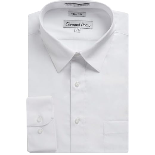 Gentlemens Collection Camisa social masculina regular e slim fit manga longa lisa, Branco, 17.5" Neck 34" - 35" Sleeve