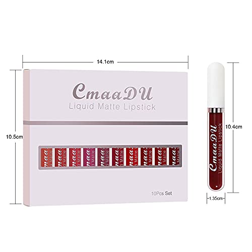 Evpct 10Pcs Liquid Matte Lipstick Matte Set For Women,Cmaadu Dark Red Waterproof Matt Lipstick Set Matt Liquid Long Lasting Lip Stain Makeup Kit Labiales Matte Mate Larga Duracion 24 Horas Originales thumb #4