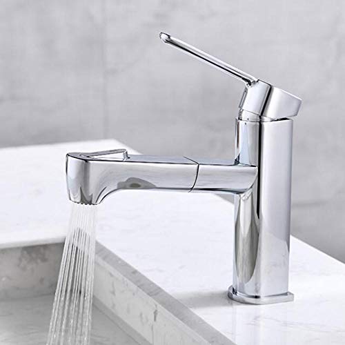 Mitigeur de lavabo avec douchette extractible monotrou chromé en laiton pour salle de bain