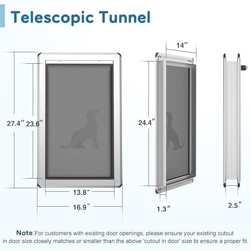 Yicostar Aluminum Xl Dog Door For Exterior Door,Open Size:24.4 Inch H X 13.8 Inch W,Heavy Duty Doggy Door With Enclosed Magnetic Flaps,Extreme Weather Doggie Doors For Large And Extra Large Dogs Up To 220Lbs thumb #2