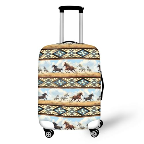 Luggage Suitcase Cover, Luggage Protector Suitcase Covers for Travel Fits 18-21 Inches, Aztec Tribal Ethnic Style Horse Pattern Elastic Anti-Scratch Washable Suitcase Cover Protector