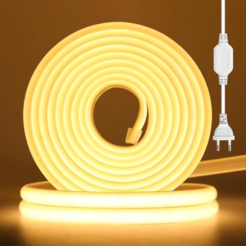 Wisada COB Neon LED Streifen, AC220-240V 288LEDs/m Superhell Flexible FCOB LED Leuchtband (Schnitt alle 50cm), COB LED Band mit Stromkabel für Weihnachten, Party Heim DIY Deko (Warmweiß, 0.5M)