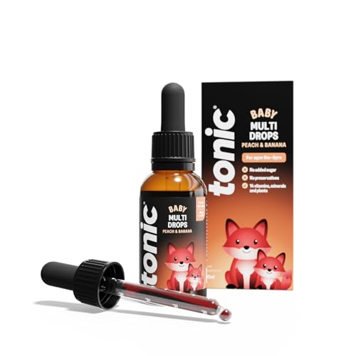 Tonic Health Baby Multivitamin Drops - 14 Baby Vitamins A, C, D, Minerals, and Plants - No Sugar/Preservatives - Kids Vitamins 6 to 36 mos for Growth and Development, Peach and Banana 30ml (Pack of 1)