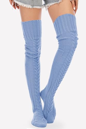 Image of Leoparts Women's Cable Knitted Thigh High Boot Socks Extra Long Winter Stockings Over Knee Leg Warmers
