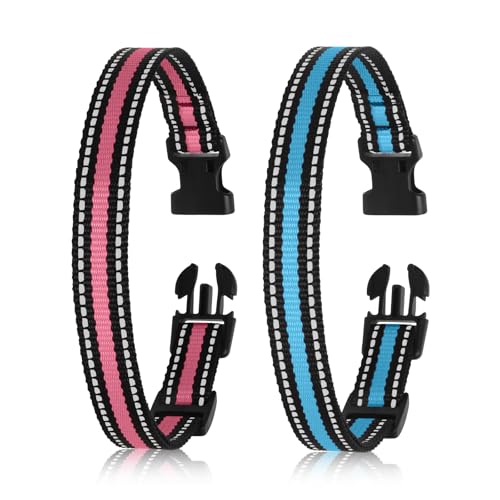 DTCollar Replacement Collar Strap Fits Dog Training Collar Receiver Shock Collar & Bark Collar Receiver Durable Reflective Dog Collar 2 Pack Pink & Blue