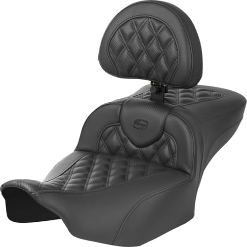 Saddlemen 823-07-207B0 Extended Reach Roadsofa CF Seat with Drivers Backrest - Black Stitching