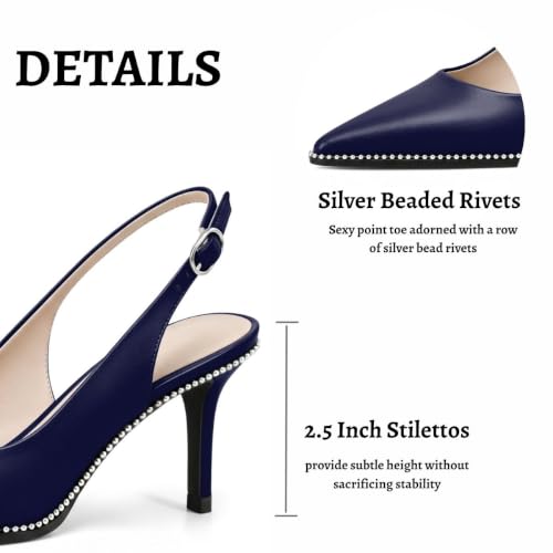 Image of YODEKS Slingback Heels for Women Pointy Toe Beaded Heels Close Toe Kitten Heel Pumps 2.5 Inch Stiletto Pumps Wedding Party Dressy Shoes