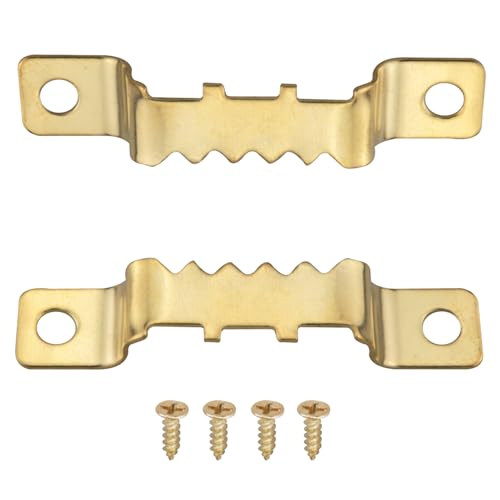Image of 20PCS Backsplash Serrated Hanging Clip 40 Screws Picture Frame Metal Serrated Hanging Clip Bow Straight Hanging Serrated for Hanging Heavy Canvas Photographs Clocks Artwork Wooden Frames