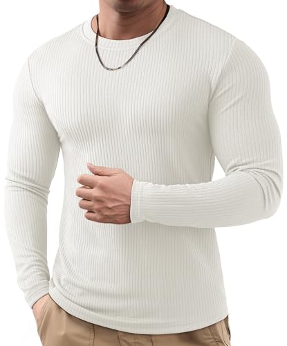 Image of Meilicloth Mens Long Sleeve T Shirt Crew Neck T Shirts Casual Basic Solid Top White