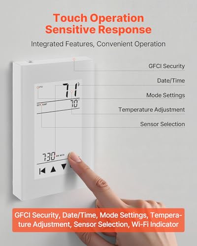 Image of VEVOR 7-Day Programmable Thermostat Gray-White (Without WiFi) - for Radiant Underfloor Heating Cable & Heat Pump, GFCI & Sensitive Sensor, LCD Touchscreen, Energy-Efficient