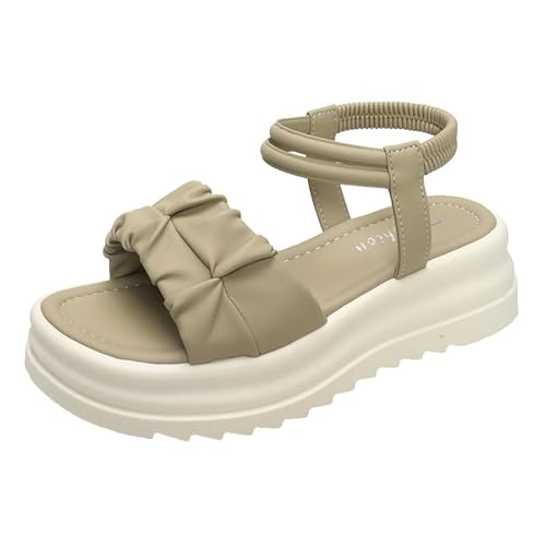 GVSPEFE 2026 new platform sandals fairy summer fairy small trendy with casual heightening elastic beach shoes (khaki,5)