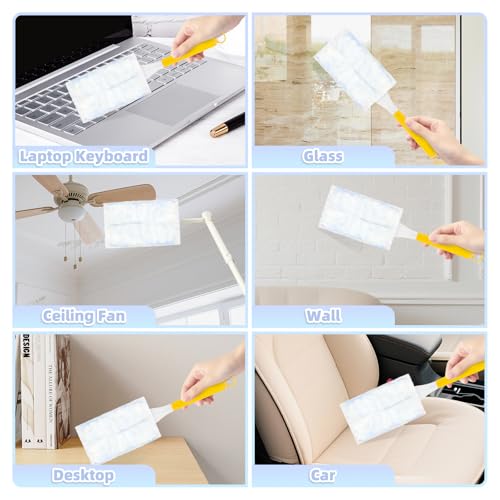 Image of Heavy Duty Dusters Refills, Disposable Dusters Kit Compatible with Handles, Multisurface Dusters+1 Extended Handle +1 Handle (Blue, 180)