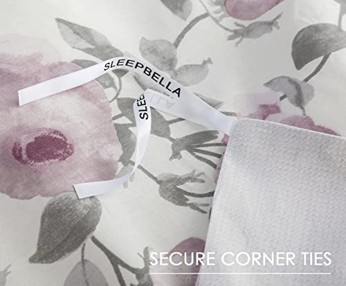 Sleepbella Duvet Cover King Size, 600 Thread Count Cotton Blush & Grey Flowers Printed On Off-White Luxury Floral Comforter Cover Sets, Bedding Set 3Pcs (Queen, White Floral) #TOP7