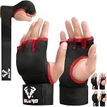 Islero boxing hand wraps 93cm Quick Long wrist straps Gel Inner gloves Elasticated Fist Protection Padded Muay Thai MMA Martial Arts Punching Speed Bag Training Bandages (S/M, Red)