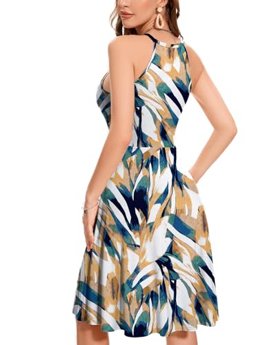 Image of ANYFITTING Built in Bra Halter Dresses for Women 2026 Summer Pockets Dress Flowy Midi Sundresses Beach Vacation
