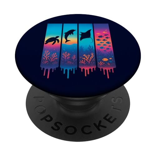 Océano Tropical Animales Marinos Tortuga Delfín Raie Peces PopSockets PopGrip Adhesivo