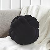 Jugbey Knot Pillow Ball,Soft Black Plusch Knotted Round Pillows for Sensory Stress Relieving, Aesthe