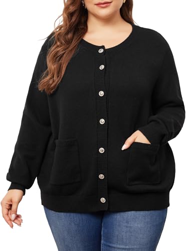 Agnes Orinda Cardigan Sweaters for Women Plus Size Long Sleeve Button Down Crew Neck Classic Sweater Knit Cardigans