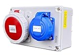 RoadEu – Steckdosenverteiler Schuko 230V + CEE 16A 5-polig, Stromverteiler IP67 Wasserdicht, Außensteckdose mit Abdeckung, Baustromverteiler für Indoor/Outdoor