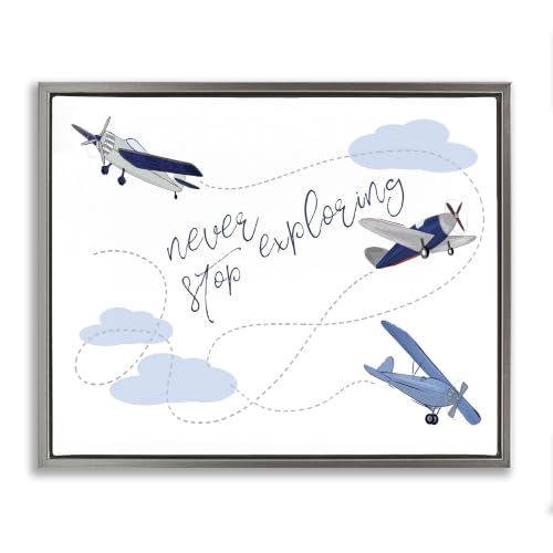 'Never Stop Exploring Airplanes'| Floating Frame Canvas Art