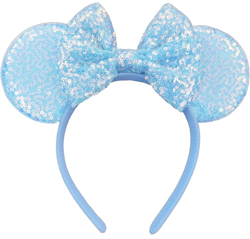 XINXIYAN Mouse Ears Headbands for Women Glitter Sequin Mouse Ears Bow Headband Birthday Party Princess Decoration (Blue one size)