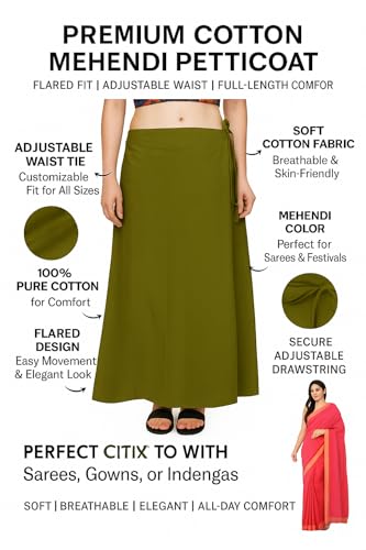 Image of CITIX Pure Cotton Petticoat for Woman Saree | Adujastable Drawstring Waist