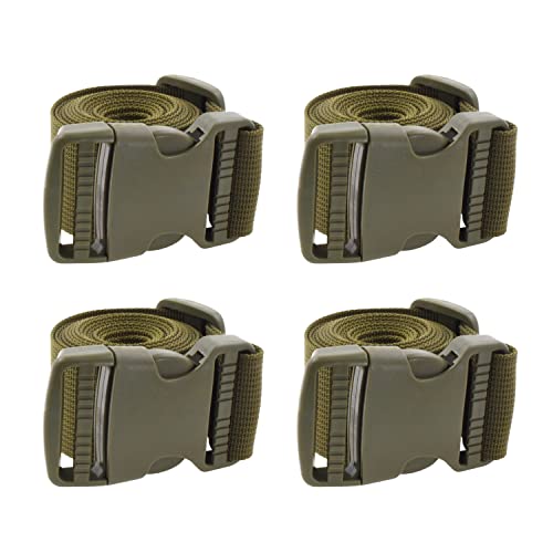 Image of Mandala Crafts 4 PCs Olive Green Adjustable Bag Buckle Straps Belt with 1.5 Inch Quick Side Release Clips 65 Inch Nylon Webbing - Utility, Packing, Suitcases, Sleeping Bags, Backpacks, Luggage Strapss