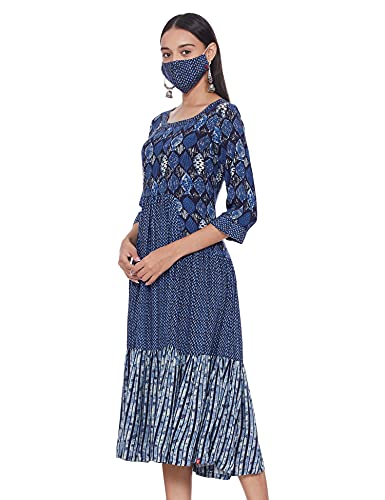 Image of BIBA Printed Round Neck Polyester Womens Straight Fit Dress (A21LD1343-P)