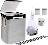 75L Laundry Hamper with Lid,Collapsible Laundry Baskets with Removable Mesh Bag&3 Freestanding Laund