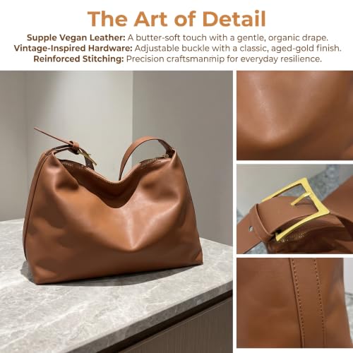 Bolso Tote espacioso marrón de cuero PU para mujer miniatura 2