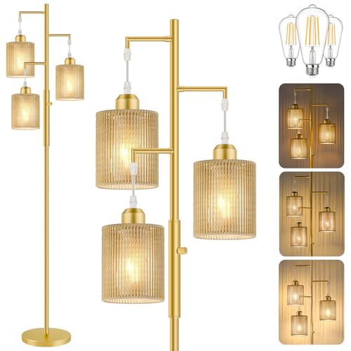 Hotsonic Rattan Floor Lamp with Dimmable Shade