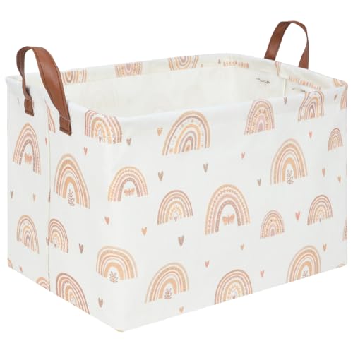 Boho Rainbow Baskets Rectangular,girl basket,Waterproof foldable canvas laundry basket,Nursery hamper,Room Decor,Shelf Basket(Rainbows)