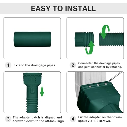 2-Pack Rain Gutter Downspout Extensions: Upgraded Drain Downspout Extender Flexible Extendable from 16 to 55 Inches | Rainwater Drainage Down Spout for 2X3 Inches and 3x4 Inches Downspout (Green) by XRXINGMT - Used condition - Image 4