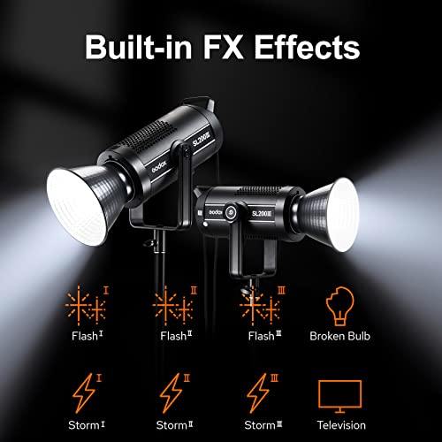 Image of Godox SL200III LED Video Light,200W 95600Lux 5600K±200K CRI96+ TLCI97+,Bowens Mount Daylight-Balanced Countinuous Output Lighting for YouTube,Live Broadcast,Video