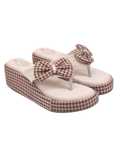 Image of Shoetopia Women's Wedge Flip Flops with Bow - Stylish Platform Sandals, Comfortable Casual Slip-On Slippers for Summer Beach & Daily Footwear